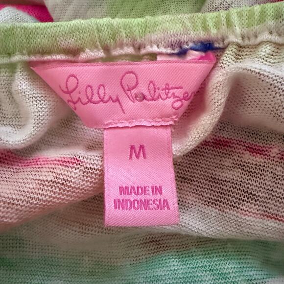 Lilly Pulitzer Striped Tassel Hem Bell Sleeve Swim Cover-Up Linen Tunic Dress M - Picture 6 of 16